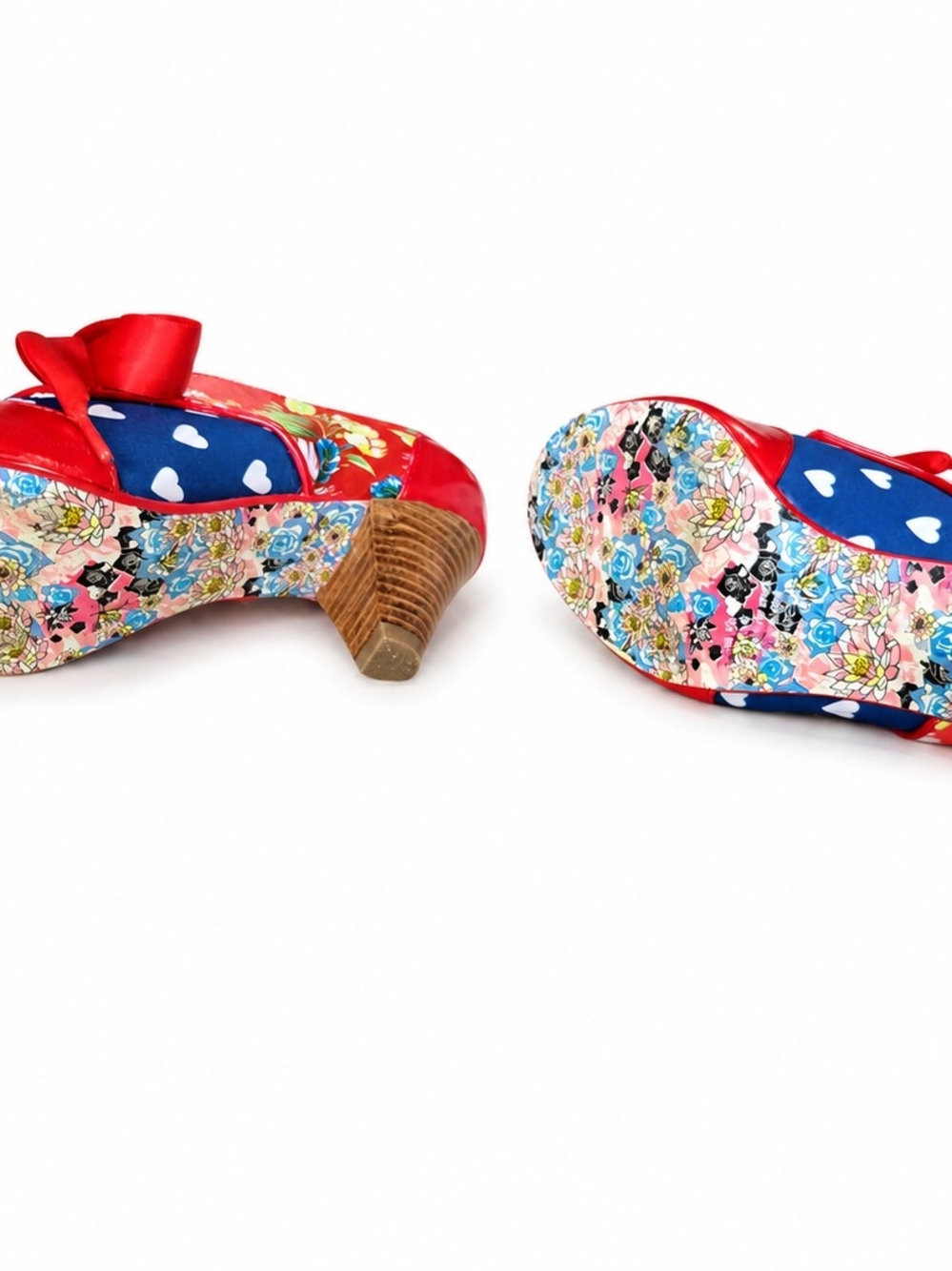 Irregular Choice Red and Blue Floral Heart Lace-Up Heels - Picture 7 of 10
